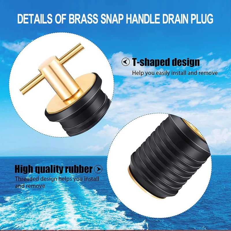 Gaderth Drain Plug, 3/4-inch, 1-inch or 1-1/4-Inch Snap, T-Shape Drain Plug Twist-Turn Marine Boat Drain Plugs, Brass Snap Handle with Rubber Boat Drain Plug Stainless Steel,25mm - Image 4
